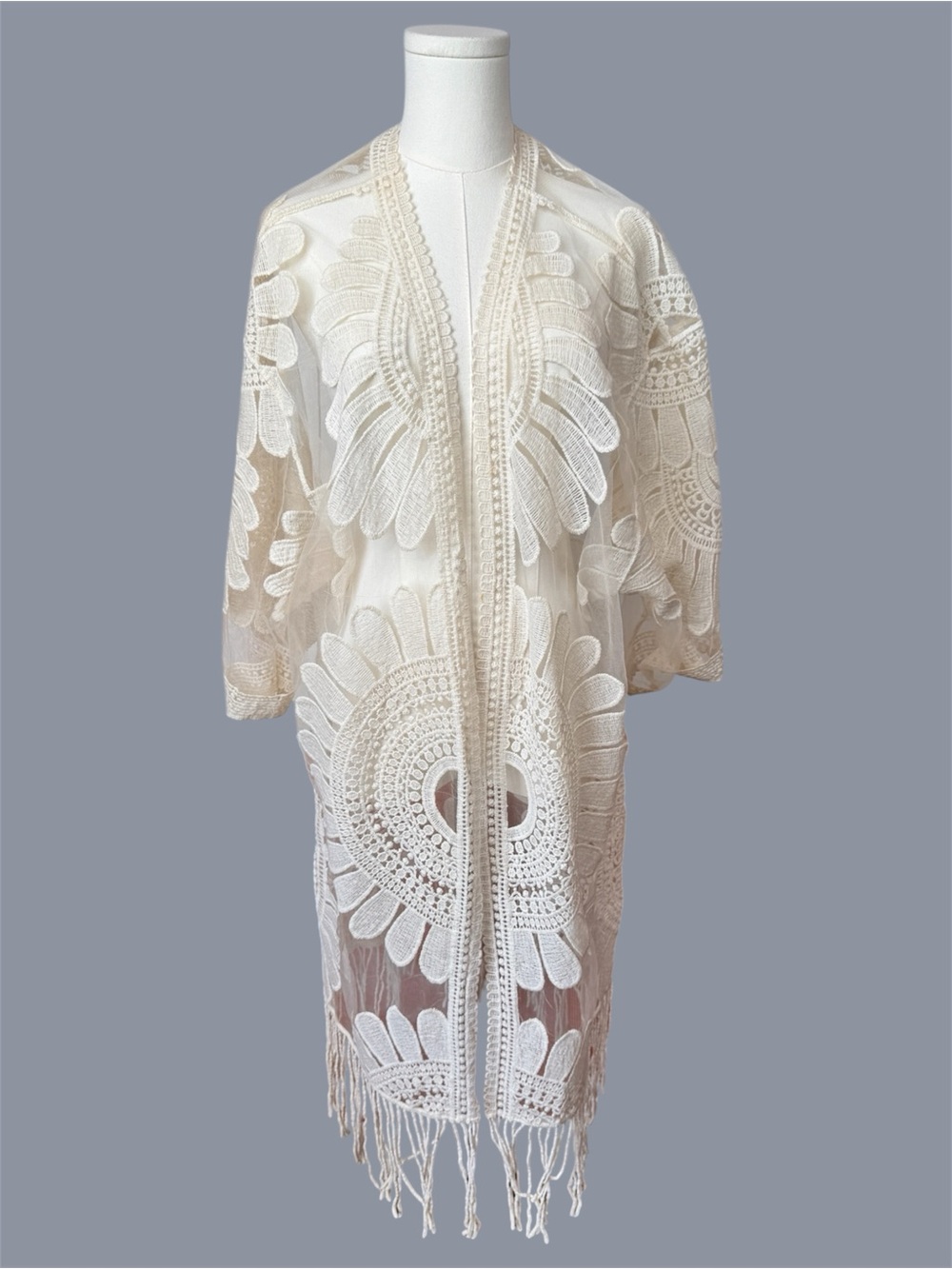 Chico's Ivory Crochet Kimono Duster